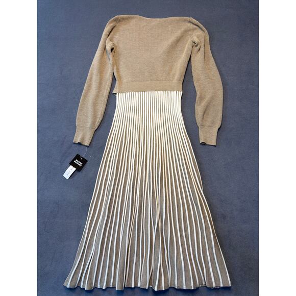NWT Robbie Bee Rib Pleated Sweater Dress Tan/White Women’s Med - Picture 13 of 13